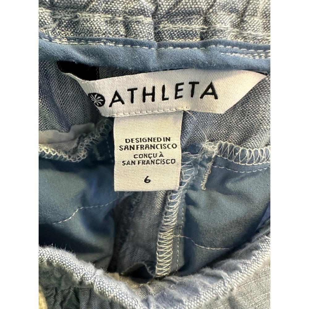 Athleta Cabo 100% Linen Jogger Pants Chambray Blue Resort Beach Zip Pockets 6 - Picture 7 of 16